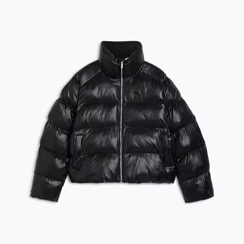 Black shiny womens puffer coat sale